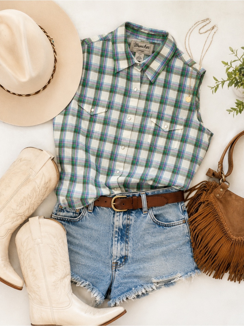 Wrangler Pearl Snap Plaid Sleeveless Western Shirt Large